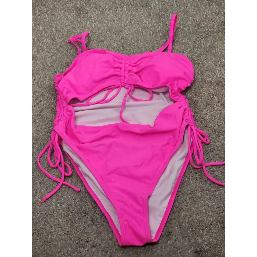 Women's one pc. monokini bathing suit hot pink size large